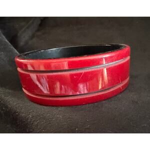 Vintage Red  Bangle Bracelet Wide Resin Lucite Style 1”  B056